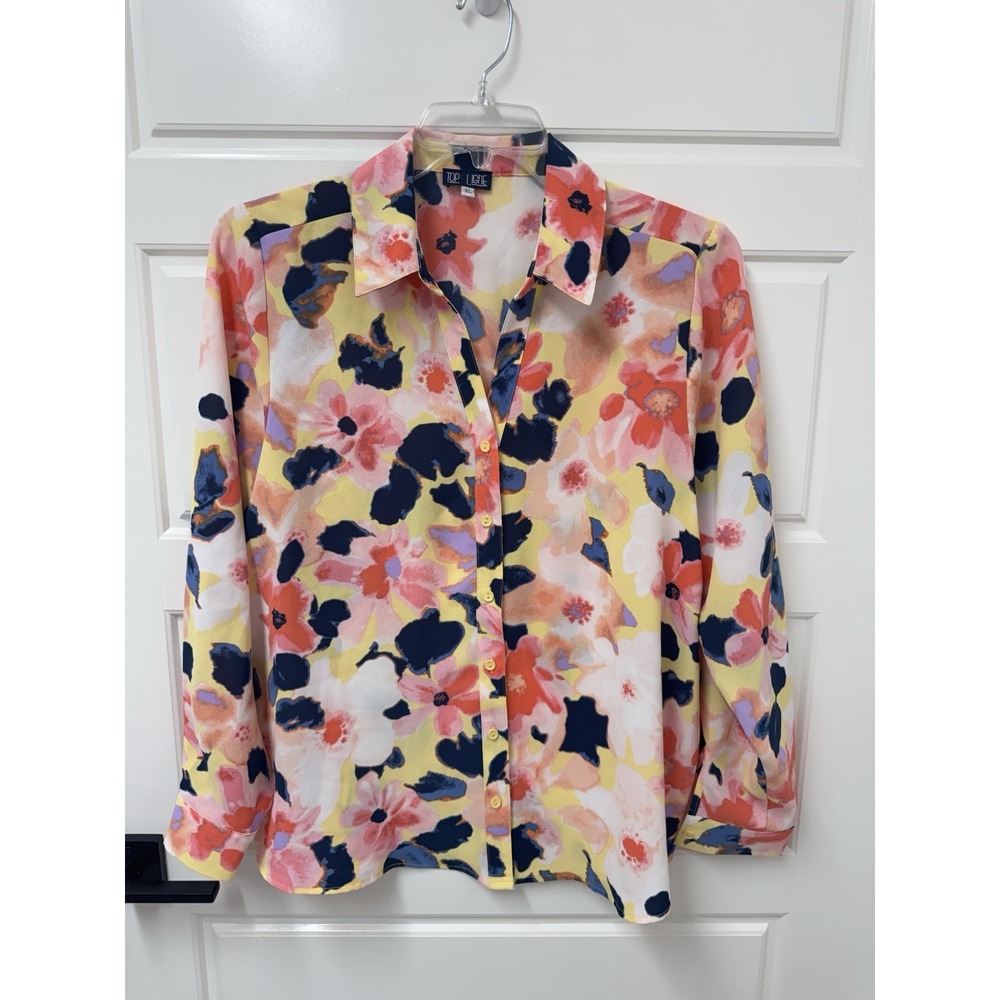 Top Ligne Women XL Floral Blouse Multicolor Button Front Long Sleeve Shirt